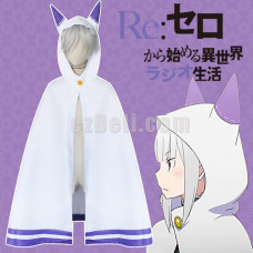 New!  Re:Zero kara Hajimeru Isekai Seikatsu Emilia Cosplay Cat Ears Cloak Cape